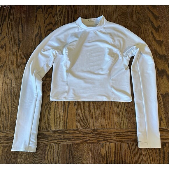 Athleta RENEW SEAMLESS MOCK NECK TOP White Size Medium‎ Gym Activewear Workout - Picture 6 of 12